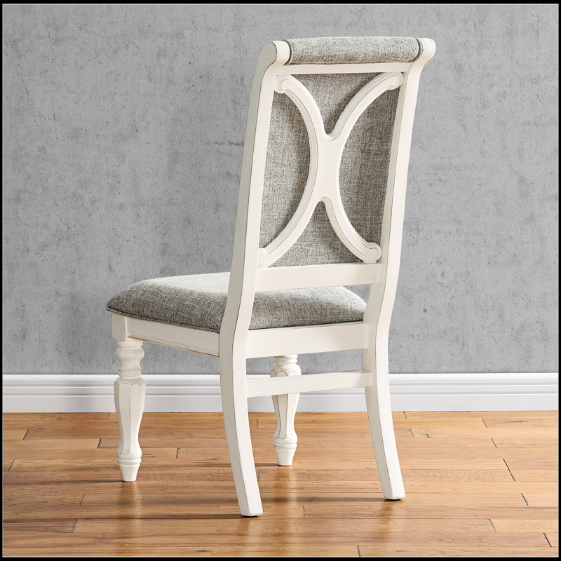Belleza Antique White Solid Wood Upholstered Dining Chairs, Set of 2, Combining Classic Elegance with Modern Comfort and Durability