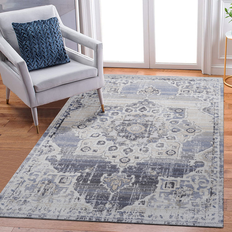 Tapis de salle à manger de salle à manger sans perte de poils élégant et résistant aux taches, Rectangle 7 pi 9 po x 10 pi