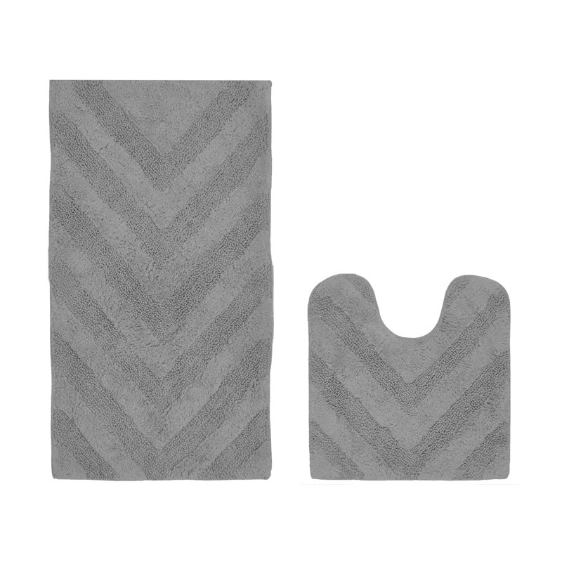 Annaclara Premium 100% Cotton 1990 GSM 2-Piece Tufted Chevron Bath Rug Set with Non-Slip Spray Latex Backing, OEKO-TEX® Certified, Super Absorbent and Machine Washable, Gray