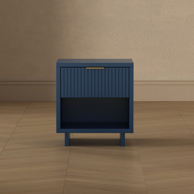 Elara 18" Contemporary 1-Drawer Solid Wood Nightstand in Midnight Blue