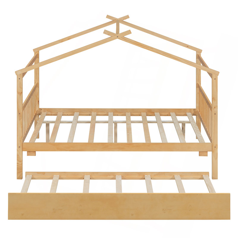 Lit en bois avec lit gigogne simple, Naturel