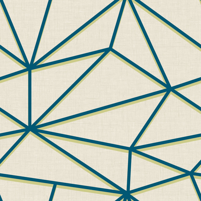 Rouleau de papier peint mosaïque triangulaire L 27 pi x l 27 po Fairborn, Gris clair / bleu océan / vert lime