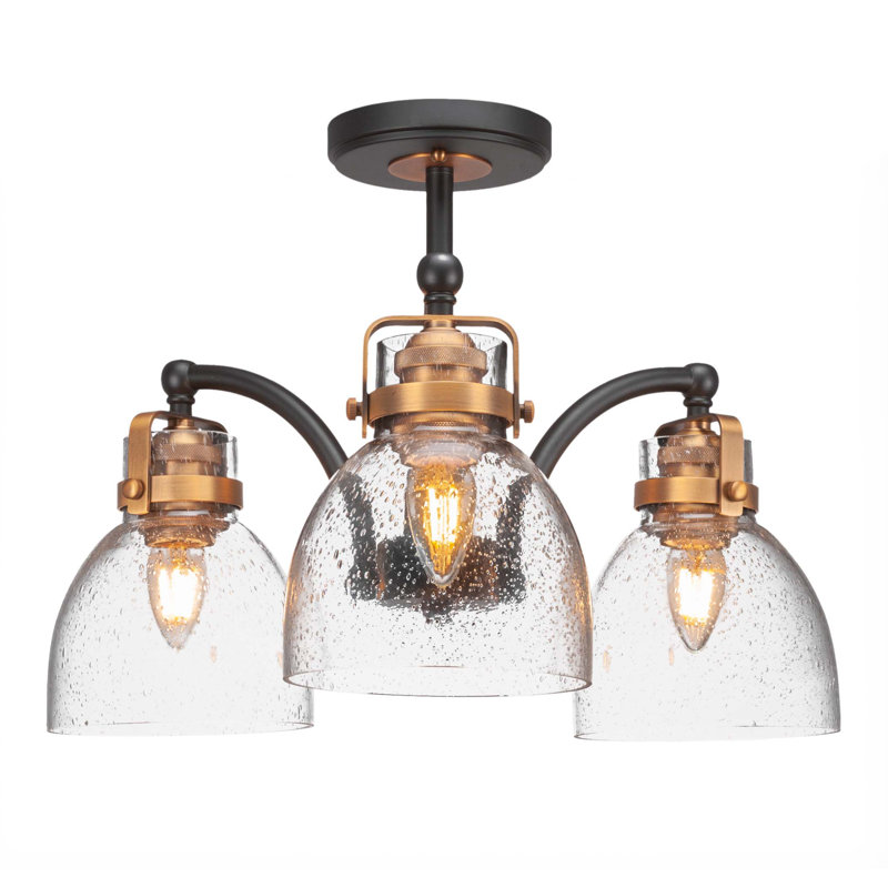 Cheab 3 Light Semi-Flush Shown With 6" Glass, Matte Black/Brass
