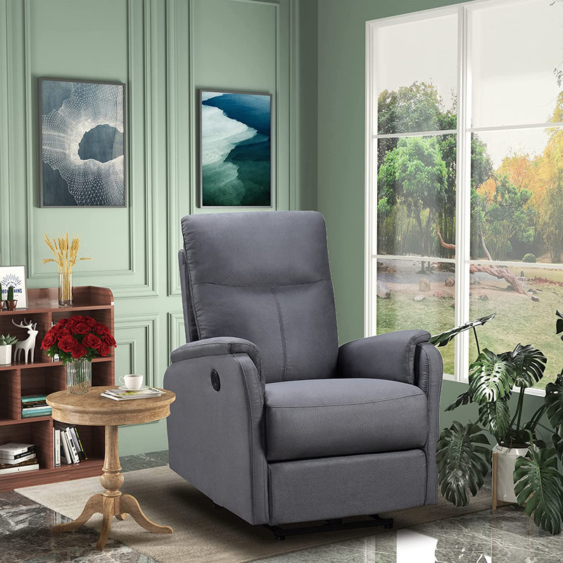 Upholstered Power Recliner, Light Gray 100% Polyester