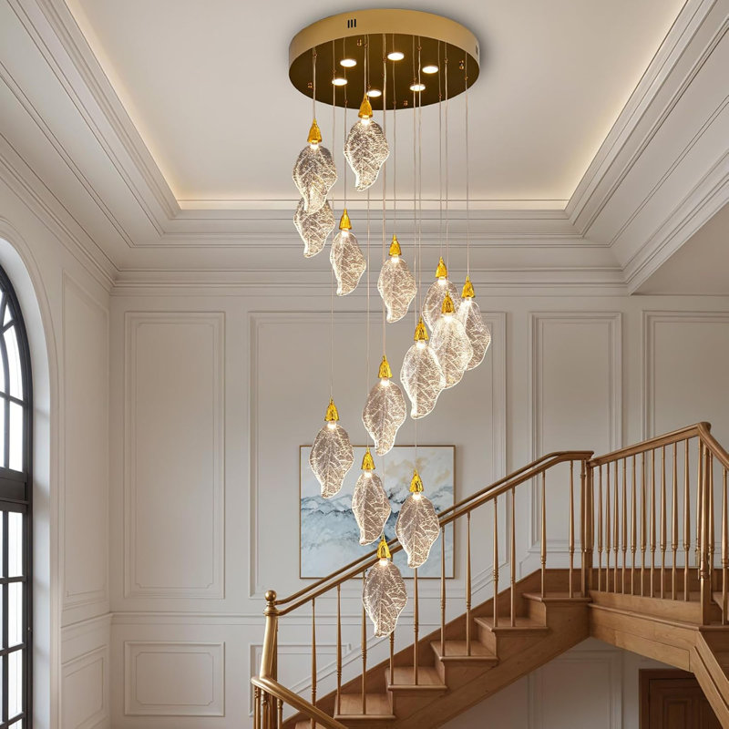 Led Platinum Leaf High Ceiling Chandelier, Gold