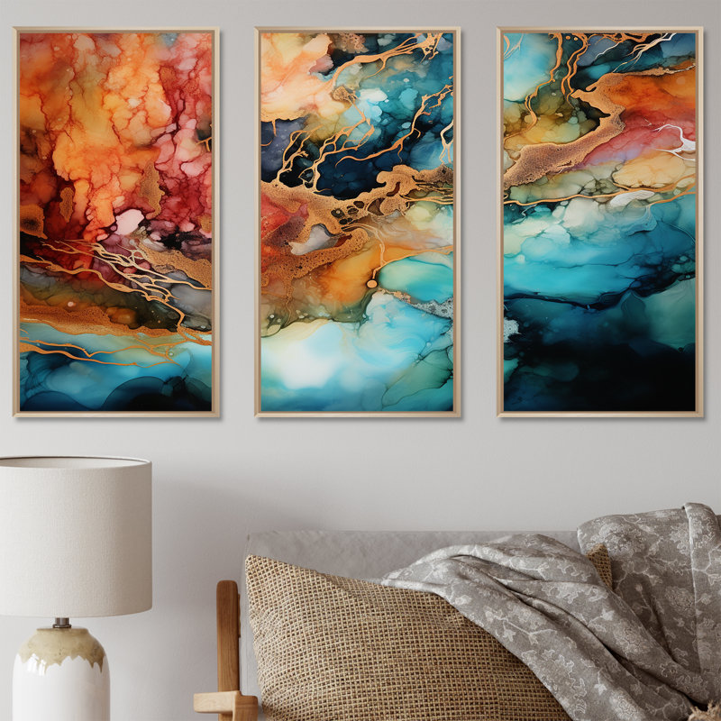 «Dreamscape Lakes Rivers, encre liquide paysage II», ensemble d'art sur toile, Cadre naturel flottant