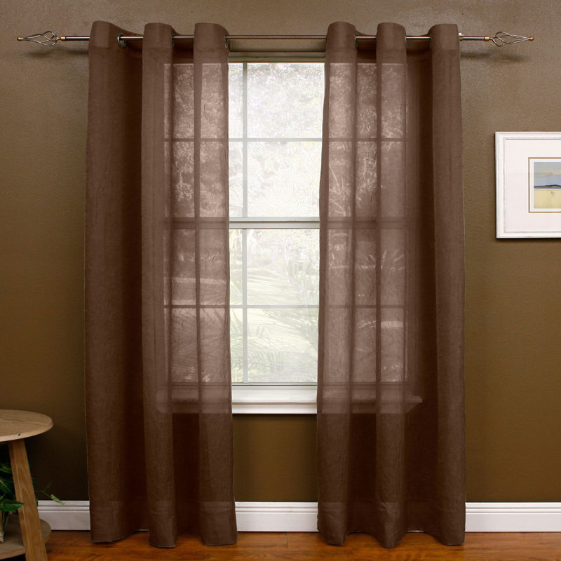 Crotzer 100% Polyester Sheer Voile Solid Color Curtain Panel with Grommet Top, 48" W x 63" L, Brown