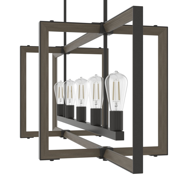 Woodburn 5 Light Linear Geometric Chandelier, Noble Bronze