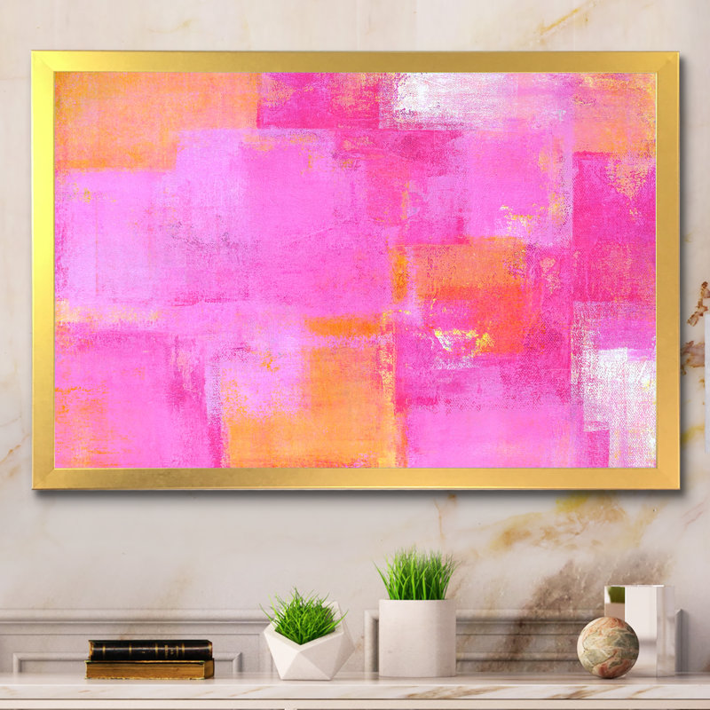 «Pink and Orange Colorfields II», reproduction sur toile flottante, H 24 po x l 36 po, Impression encadrée, Doré