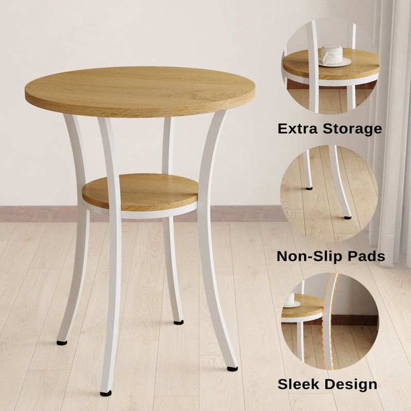 37.98" H  3-Piece Round Wooden Top Bistro Dining Set, Natural, Gray