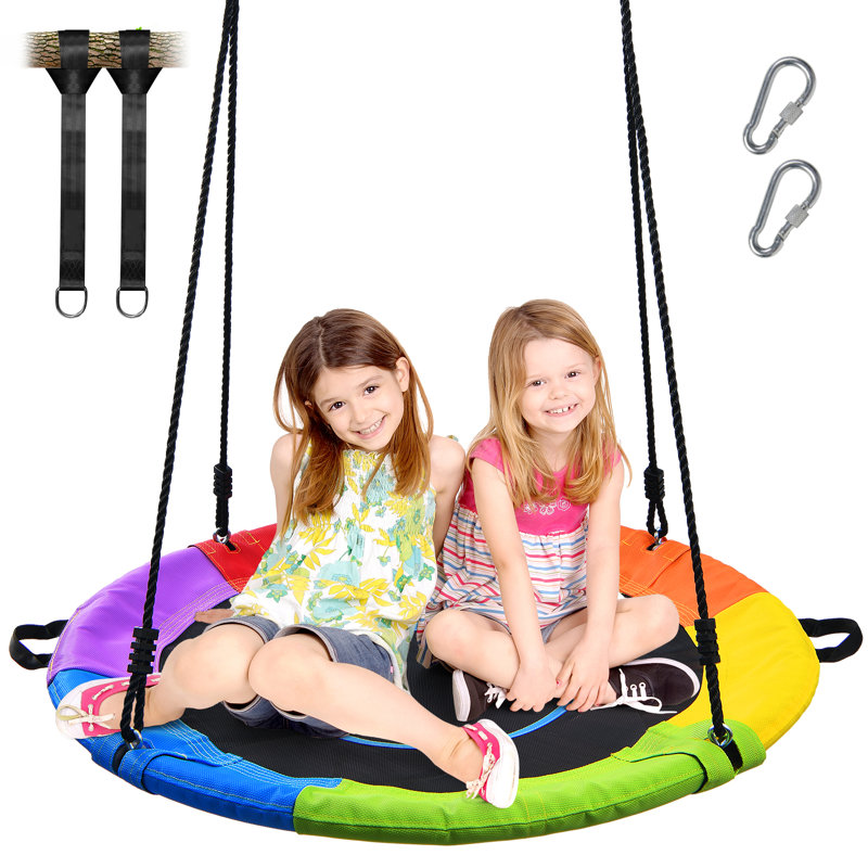 PVC-coated polyester Saucer Swing with Chains and Hooks, Rainbow