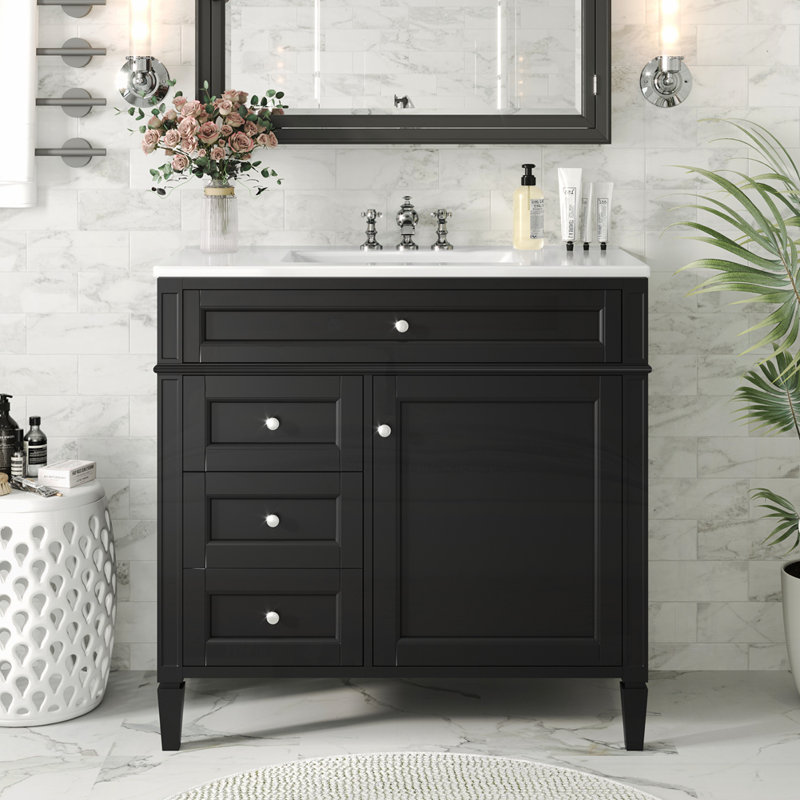 Meuble-lavabo 36 po avec lavabo supérieur, Noir, Argent argent