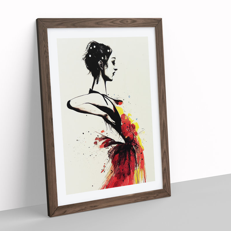 Artistic Woman - Single Picture Frame Painting, 64cm H x 46cm W x 2cm D, Walnut 