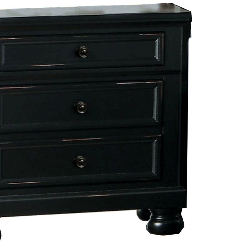 Table de chevet à deux tiroirs en bois de style transitionnel avec pieds en chignon ronds, noir