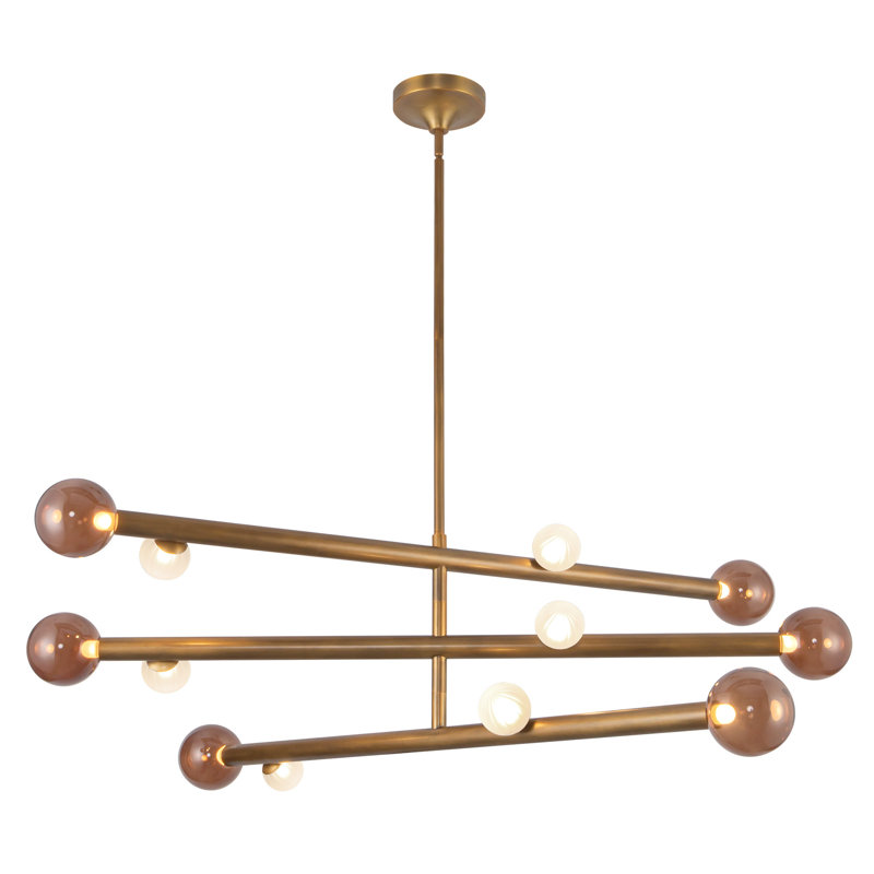 Reese 12 - Light Chandelier, Vintage Brass/Amber Glass