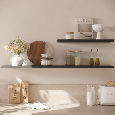  Grandes tablettes flottantes murales pour 1 ensemble de tablettes murales en bois 36 po x 12,75 po x 2 po avec support mural pour chambre à coucher, cuisine, salon, noir