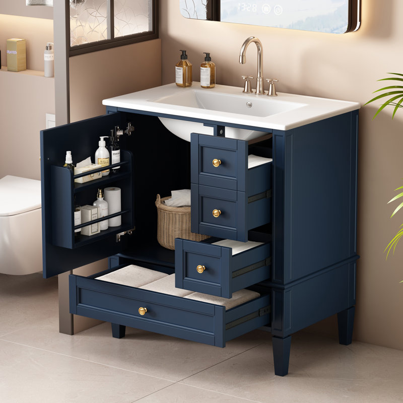 Meuble-lavabo de 30 pouces avec lavabo en céramique, Bleu