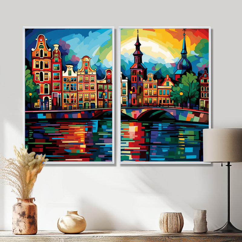 City Amsterdam Popart II - ensemble de 2 décorations murales industrielles multicolores, H 36 po x l 48 po, Blanc
