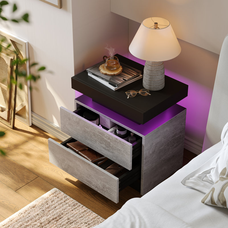 49cm W Manufactured Wood Bedside Table, Black/Grey