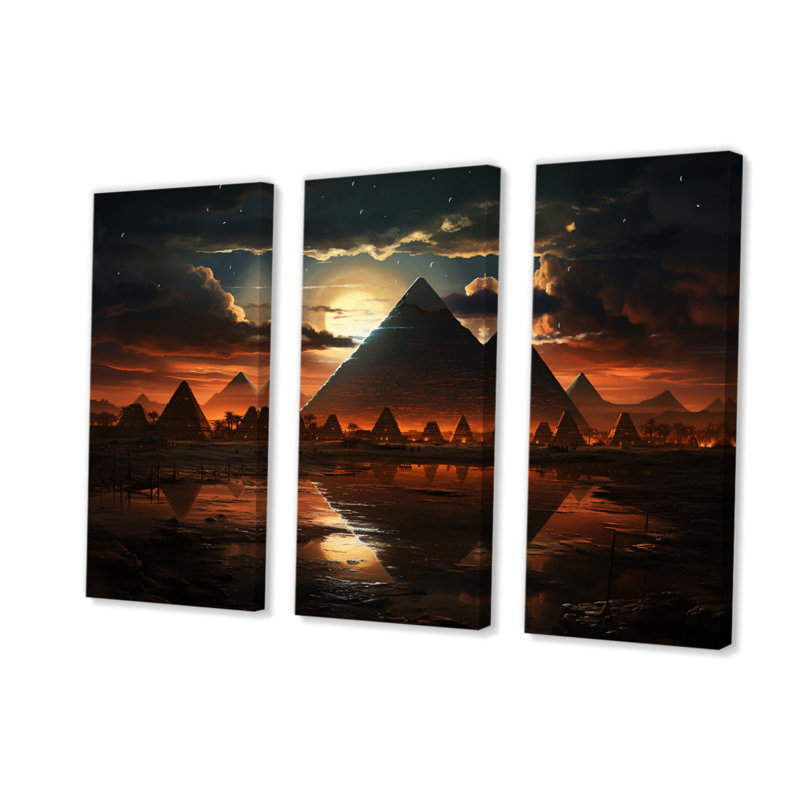 Égypte, sphinx mystique sur toile, 3 pièces, H 28 po x l 36 po x P 1 po