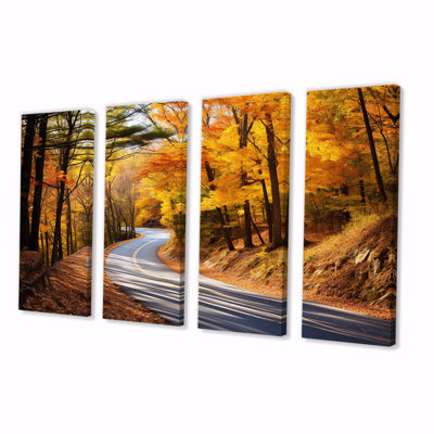 «Autumn's Road Into The Forest I», art mural sur toile 4 pièces