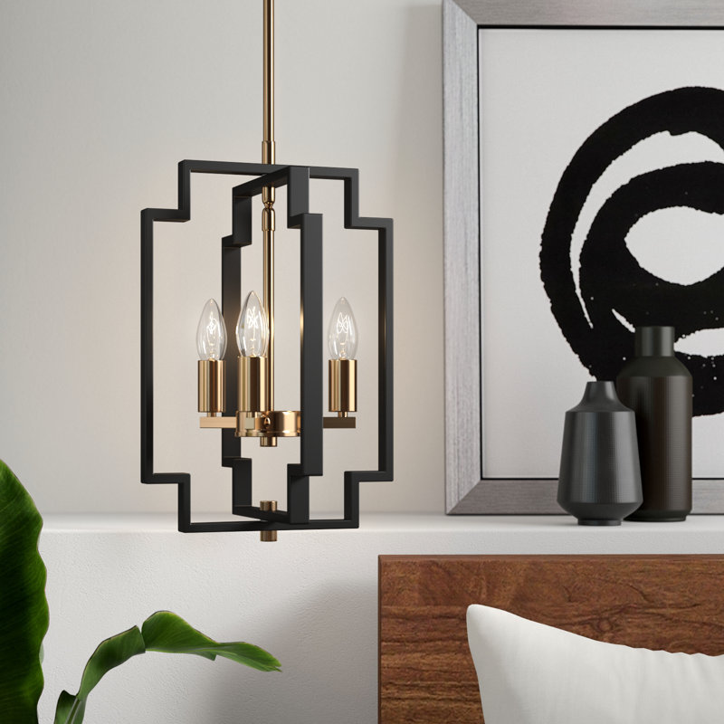 Bartow 3 - Light Rectangle Chandelier with Wrought Iron Accents, Matte Black/Gold