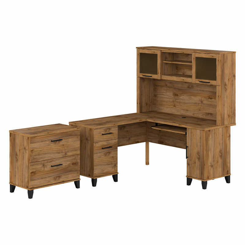 Magomed 3 Piece Computer Desk Office Set, Fresh Walnut