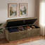 Banc moderne avec repose-pieds rembourré avec compartiment de rangement dissimulé, plateau rabattable et base en bois naturel-838181370-838181373