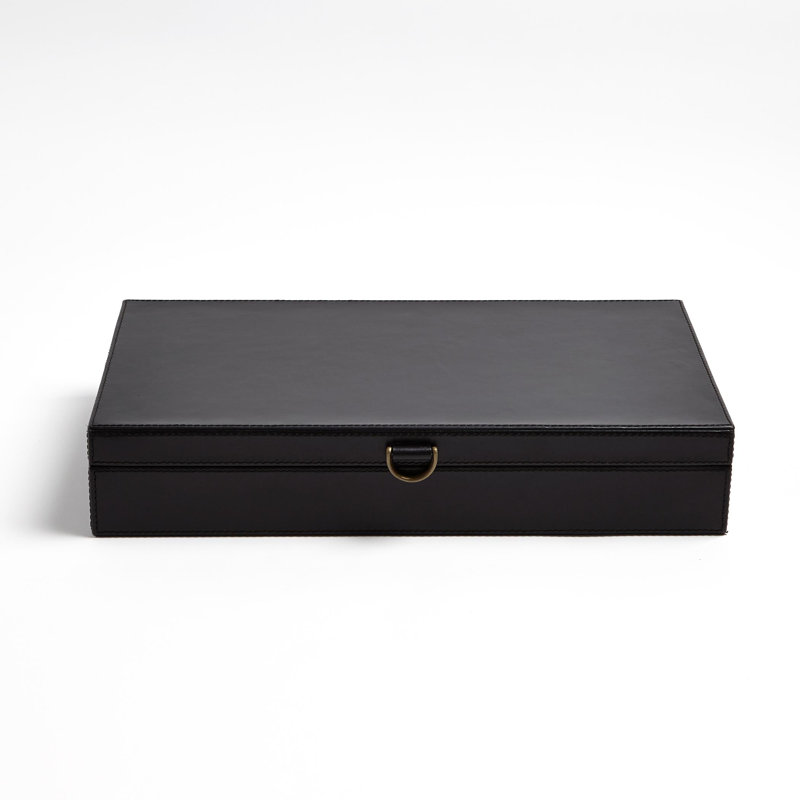Boîte à bagues en cuir marbré, H 3,25 po x l 7,5 po x P 13 po, Noir