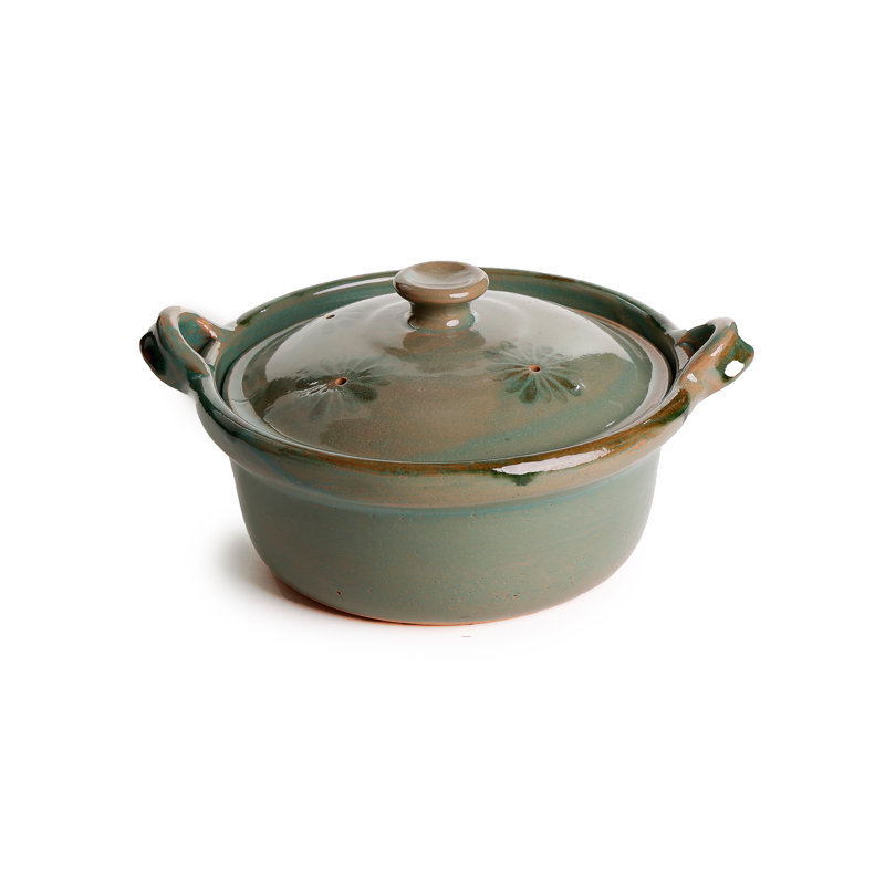 Ancienne batterie de cuisine ronde en terre cuite avec couvercle, 1,25 pte