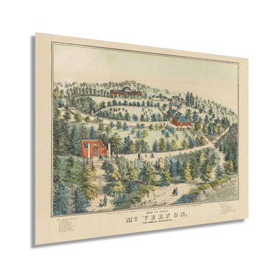 1859 Vue aérienne du mont Vernon, la maison de George Washington (carte)