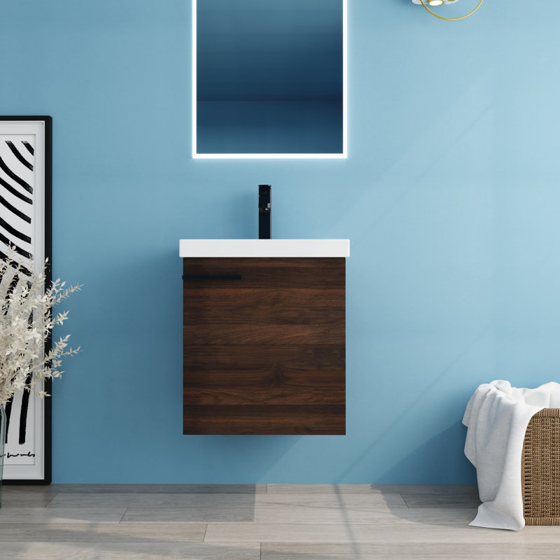 Coryna 18'' Single Bathroom Vanity with Ceramic Top, Brown, 20.9" H x 18" W x 15" D