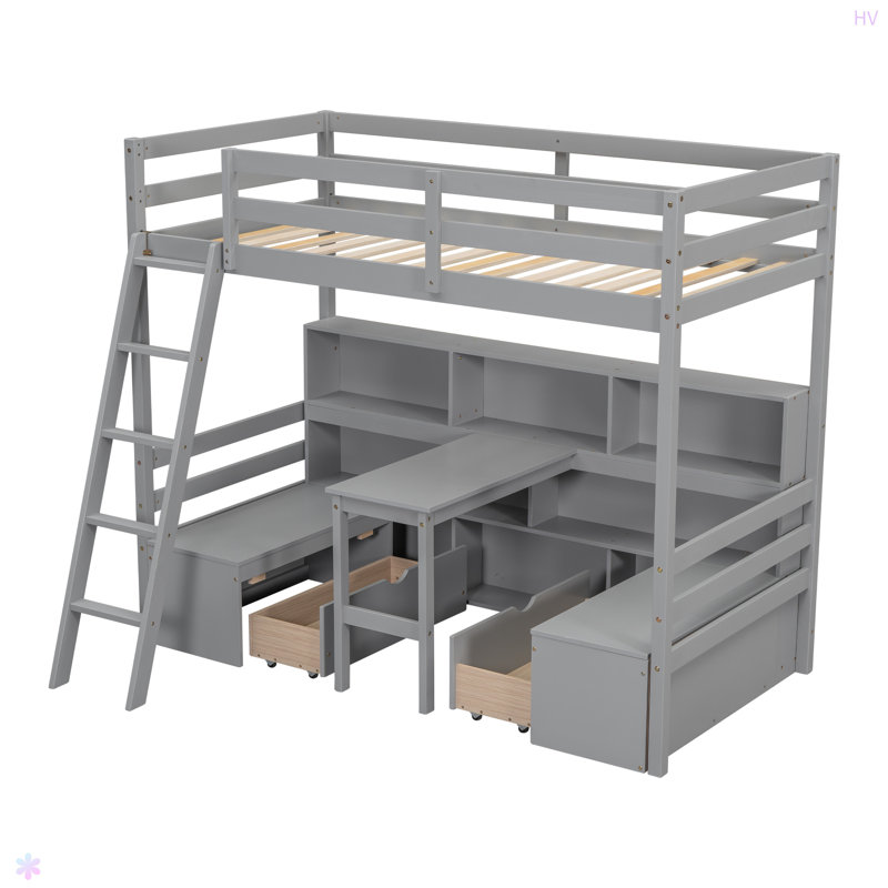 Twin Loft Bed With Storage Shelves, Drawers, Seat And Desk