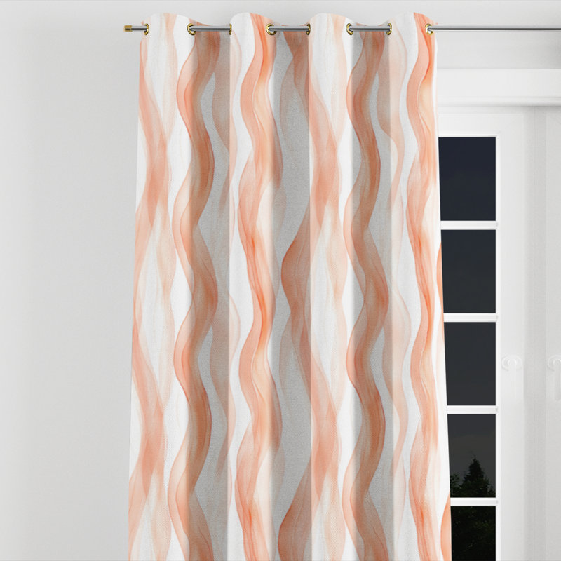 Panneaux de rideaux Modern Modern - Rideau à œillets Terra Lines abstrait orange et blanc, Œillets dorés, L 52 po x L 90 po