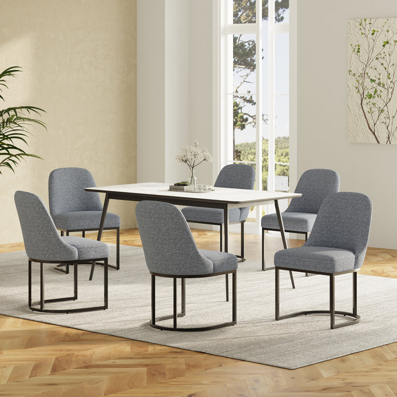 Modern Upholstered Metal Frame Side Dining Chair, Gray