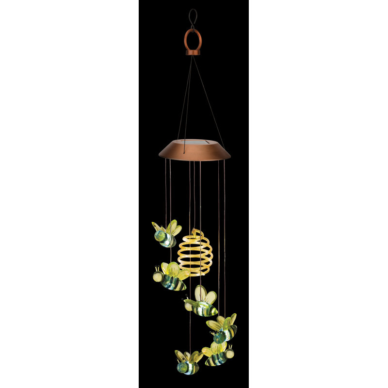 28 "Metal and Acrylic Solar Powered Garden Mobile with Integrated Solar Panel and Weather Resistant Finish, Bee