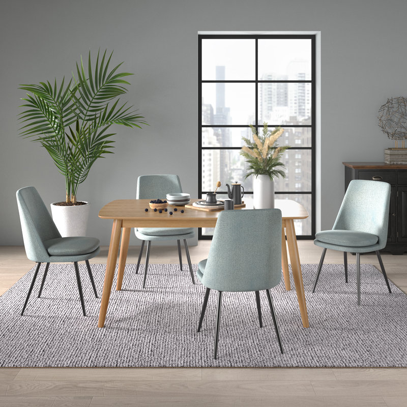 Fairfield Mid-Century Modern Tapered Dining Set, Chenille Fabric, 59" Dining Table And 4 Chairs, Blue, Natural Finish