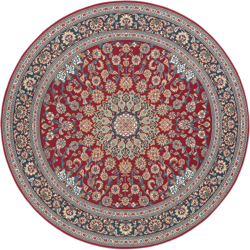 Tapis traditionnel de couleur rouge Tollefson, Rond 7 pi 10 po