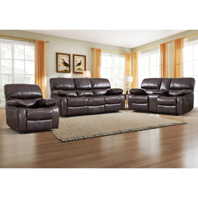 3 - Piece Contemporary Faux Leather Manual Reclining Living Room Set With Storage & Independent Recline
