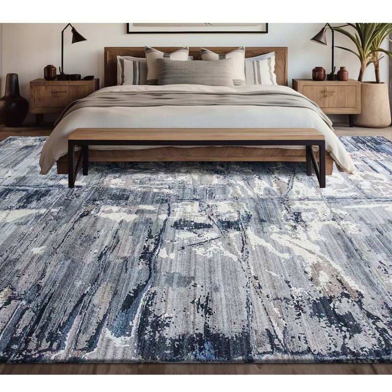 Hand Woven Wool Abstract Area Rug, Rectangle 9' x 12'