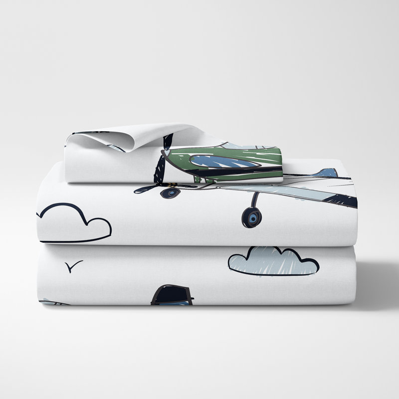 Airplane Green and Blue Sheet Set by Sweet Jojo Designs, Twin Sheet Set w/ 3 Additional Pieces
