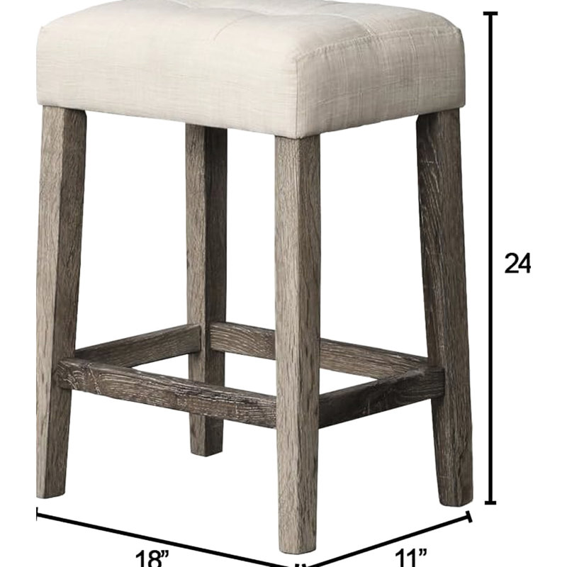 Table de bar 3 pièces : Bois massif avec rangement intégré, 2 tabourets rembourrés en lin mélangé, style transitionnel, pour coin repas, prise électrique, beige, repas en famille