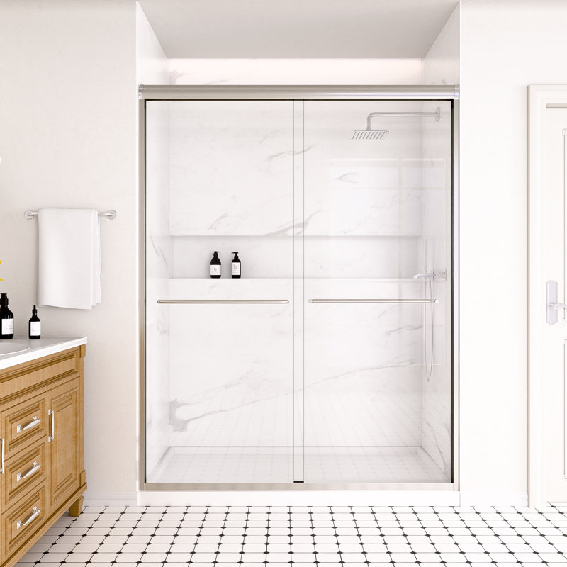 60 In. W X 72 In. H Double Sliding Framed Shower Door With SGCC 1/4 In. Clear Glass, Chrome