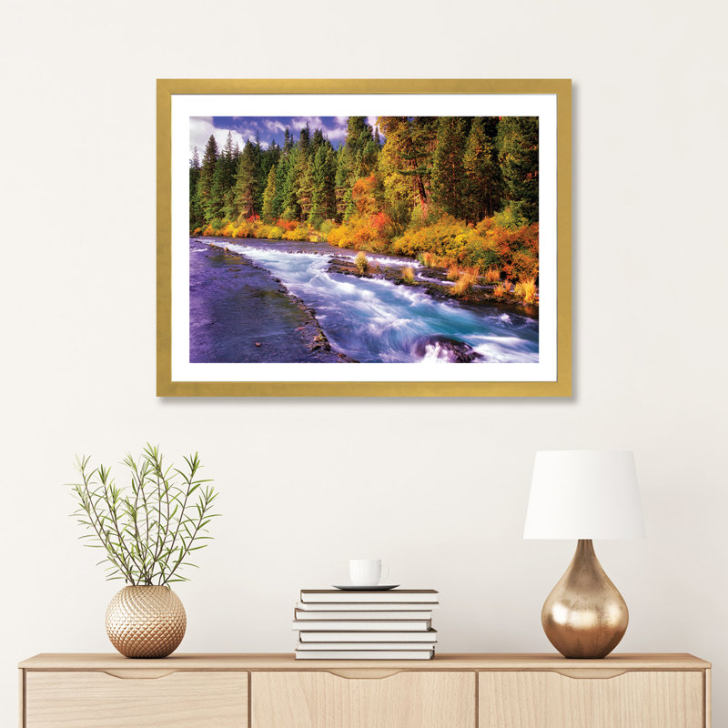 «Fall Stream», reproduction de photo encadrée, H 24 po x l 32 po x P 1 po, Papier doré