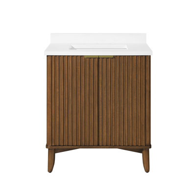  Gabi 30 In. Single Sink Freestanding Warm Walnut Bathroom Vanity With White Engineered Stone Top