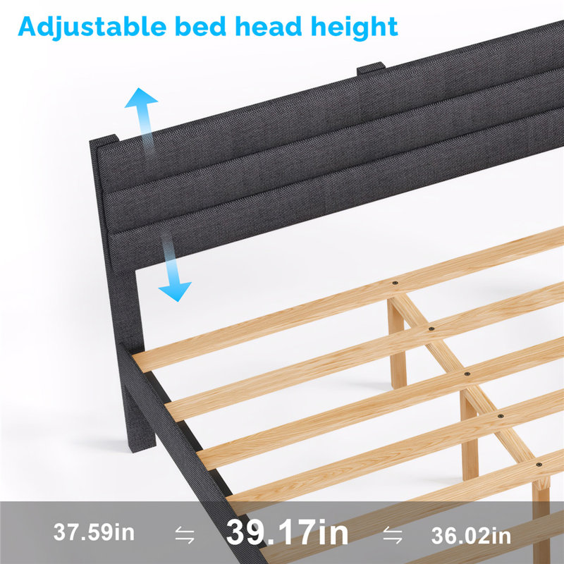 Bed Frame With Boucle Upholstered Headboard, Platform Bed, Full