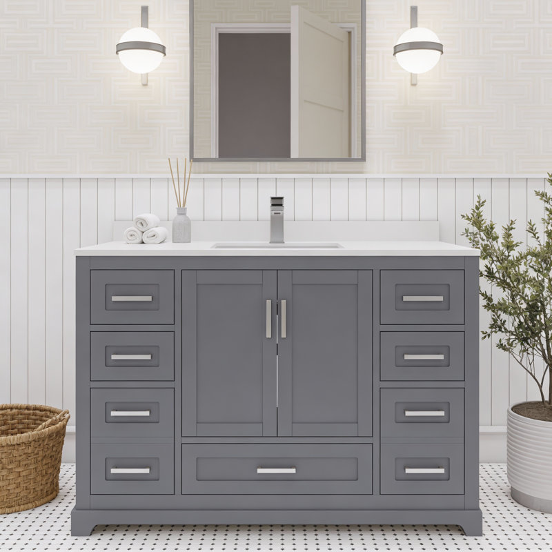 Maya 42 po Meuble-lavabo de salle de bain sans comptoir gris anthracite assemblé, Gris