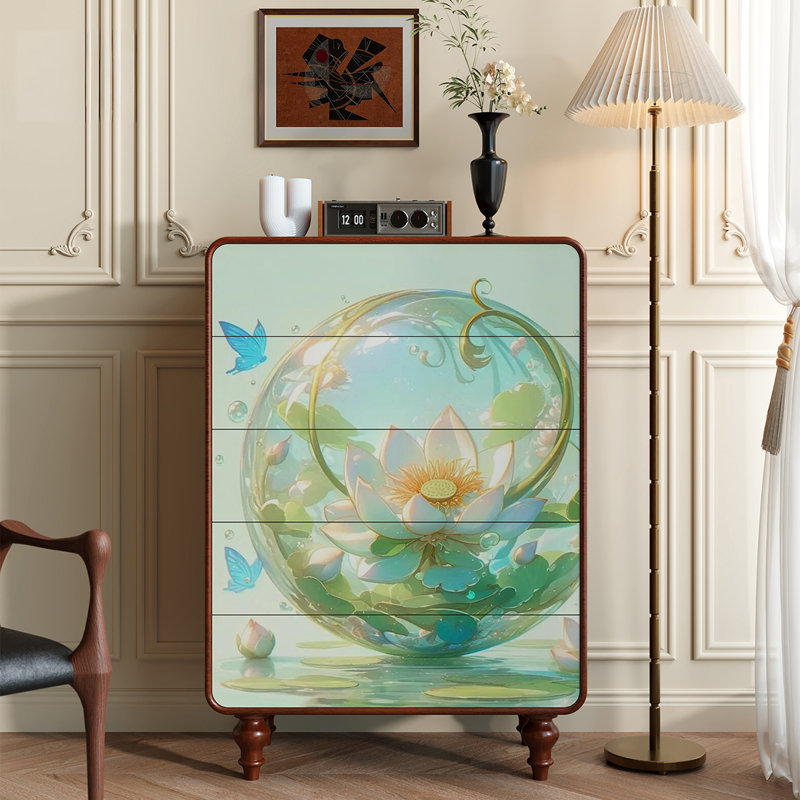 Commode 5 tiroirs avec rangement en bois massif