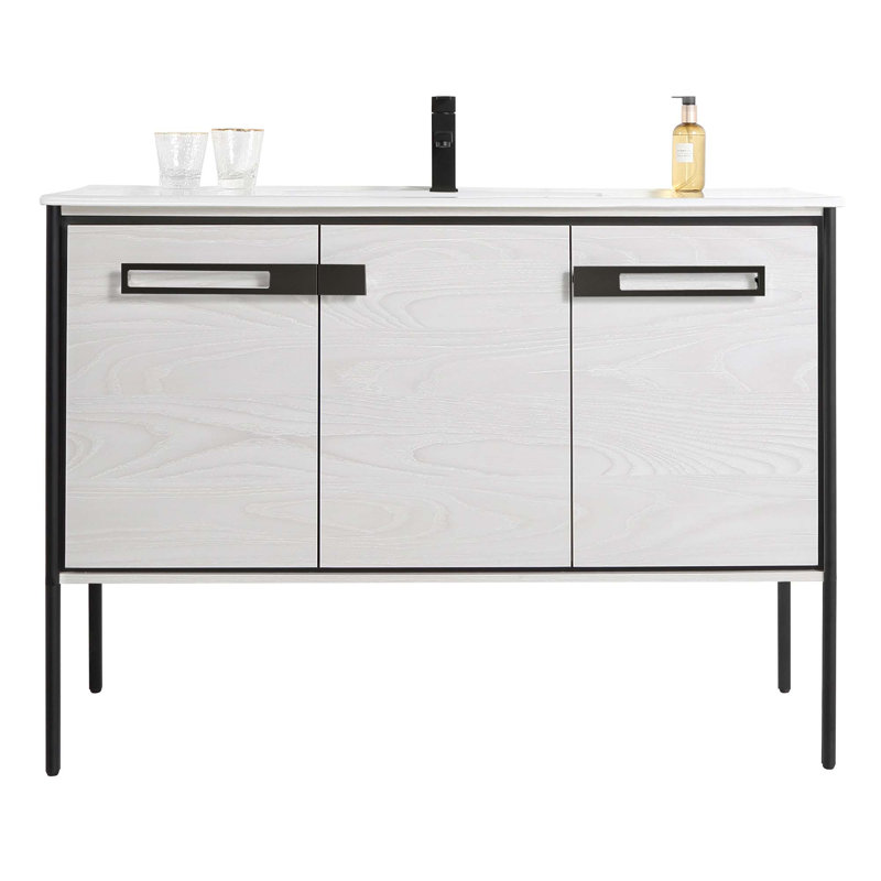 48" Single Bathroom Vanity, Matte Black, Mild Gray Oak