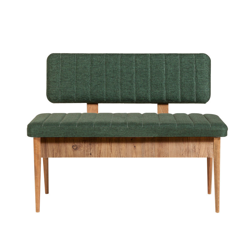 Modern Bank Bench with Storage, Atlantic Pine & Green, 43.3 x 33.5 x 15.7 inches | 100% Melamine Coated Particle Board & 100% Linen Fabric | Sturdy Hornbeam Legs, Perfect for Stylish Home Décor & Functional Storage Solutions
